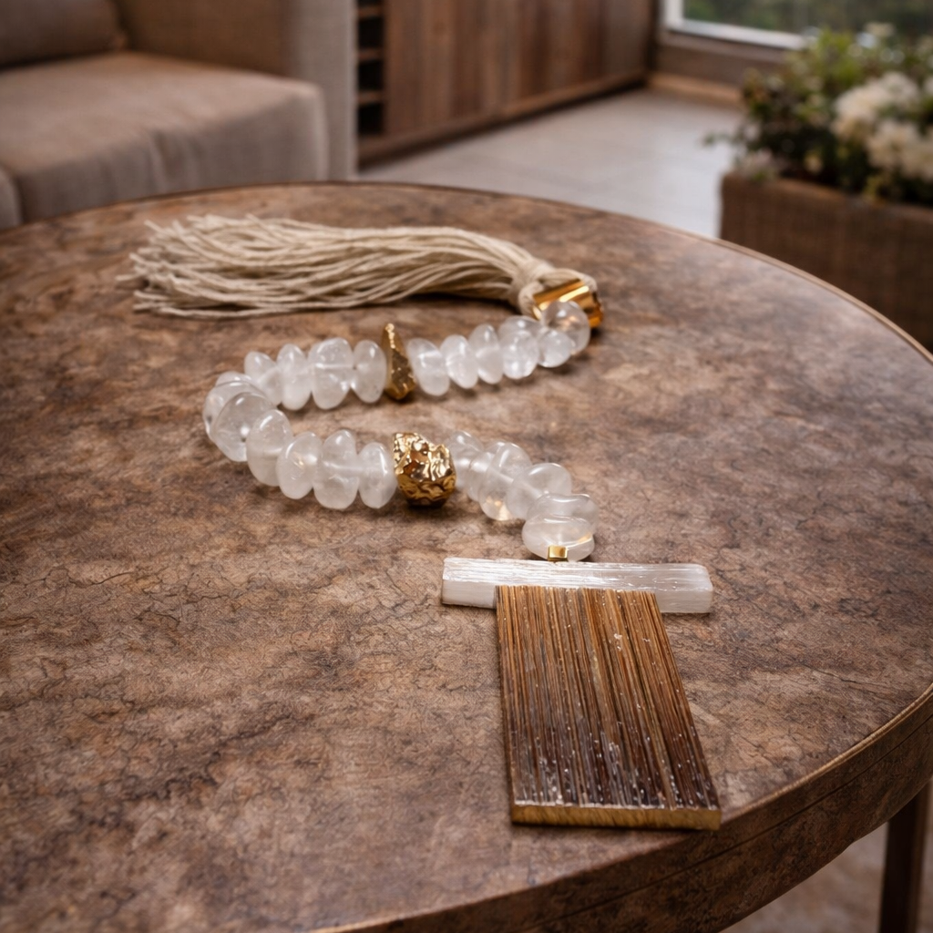 Colar de Mesa Rúbia - Cristal com selenita banhada