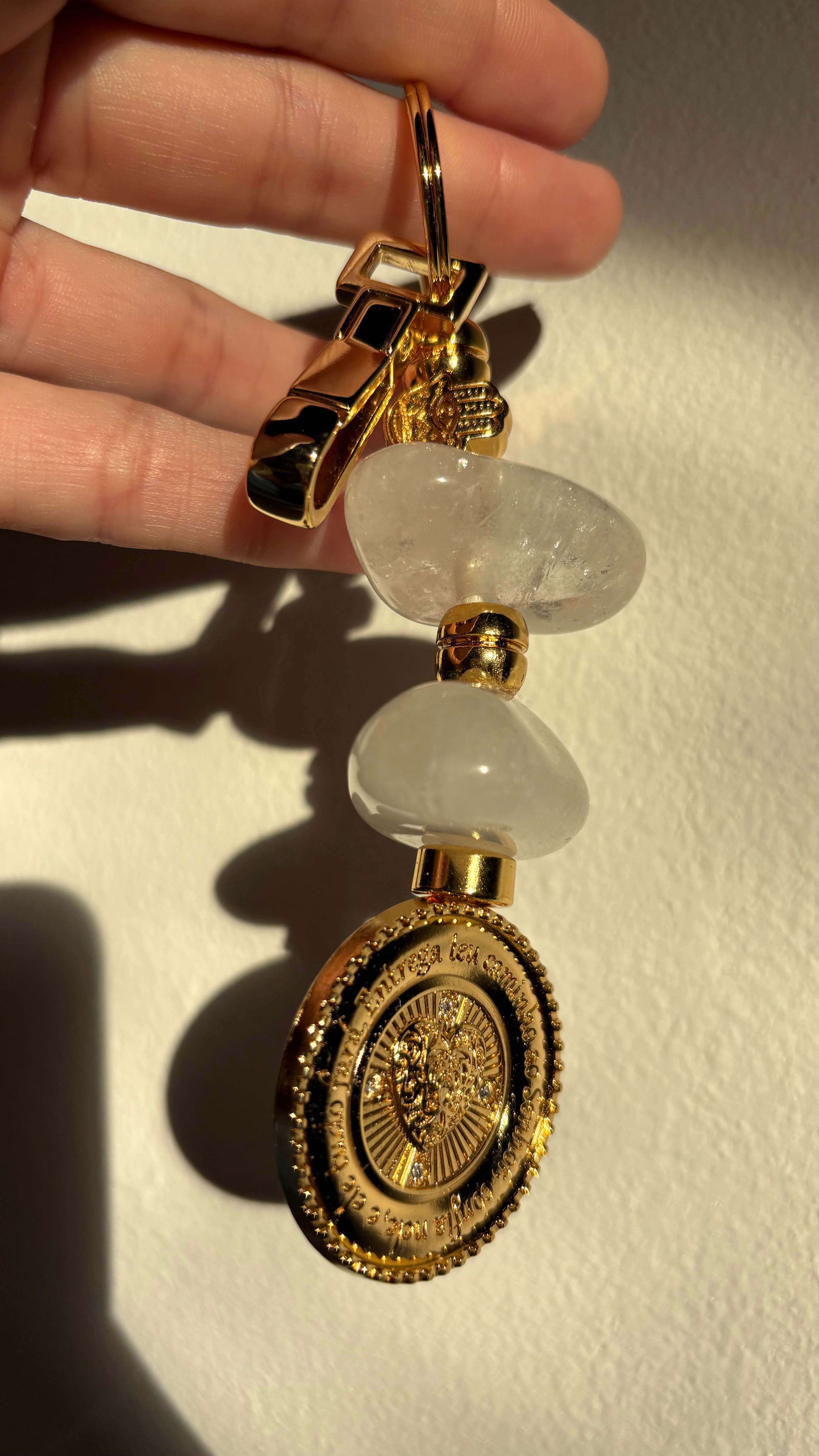 Amuleto de Proteção com Cristal e Sagrado Coração - Chaveiro