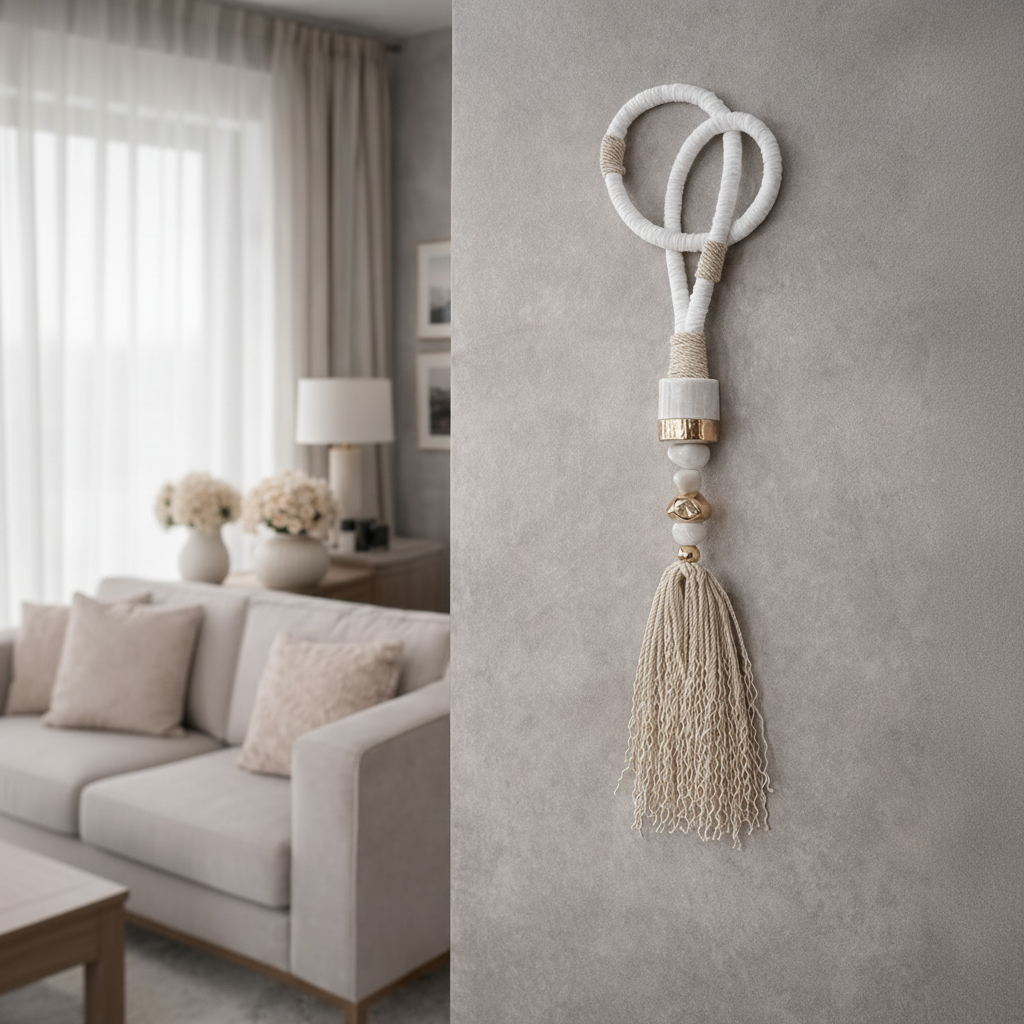 Colar de Parede Melania - Pedras naturais de quartzo branco e selenita banhada.