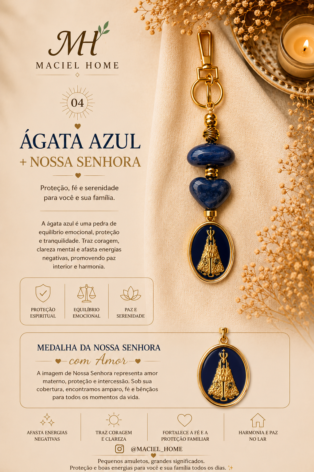 Amuleto Ágata Azul Nossa Senhora - Serenidade e Equilíbrio