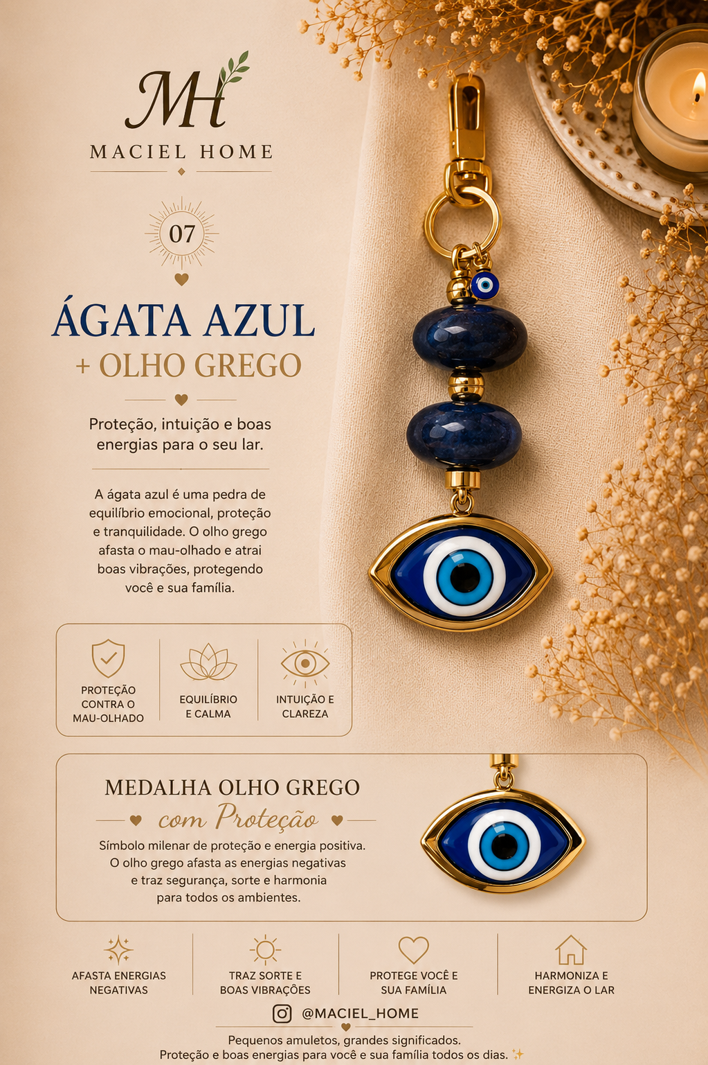 Amuleto Ágata Azul com Olho Grego - Proteção e Serenidade