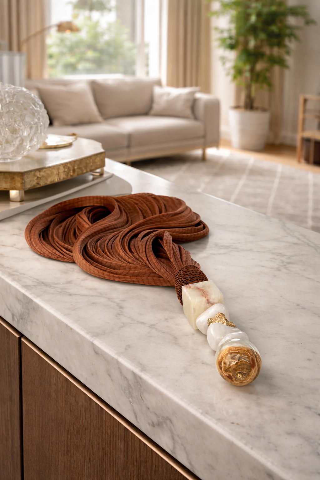 Colar de Mesa Ônix & Quartzo Branco com Detalhe Dourado