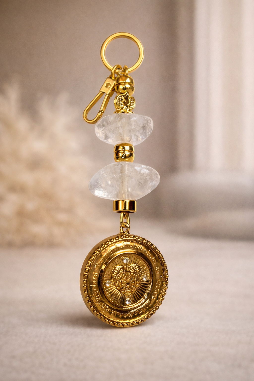 Amuleto de Proteção com Cristal e Sagrado Coração - Chaveiro