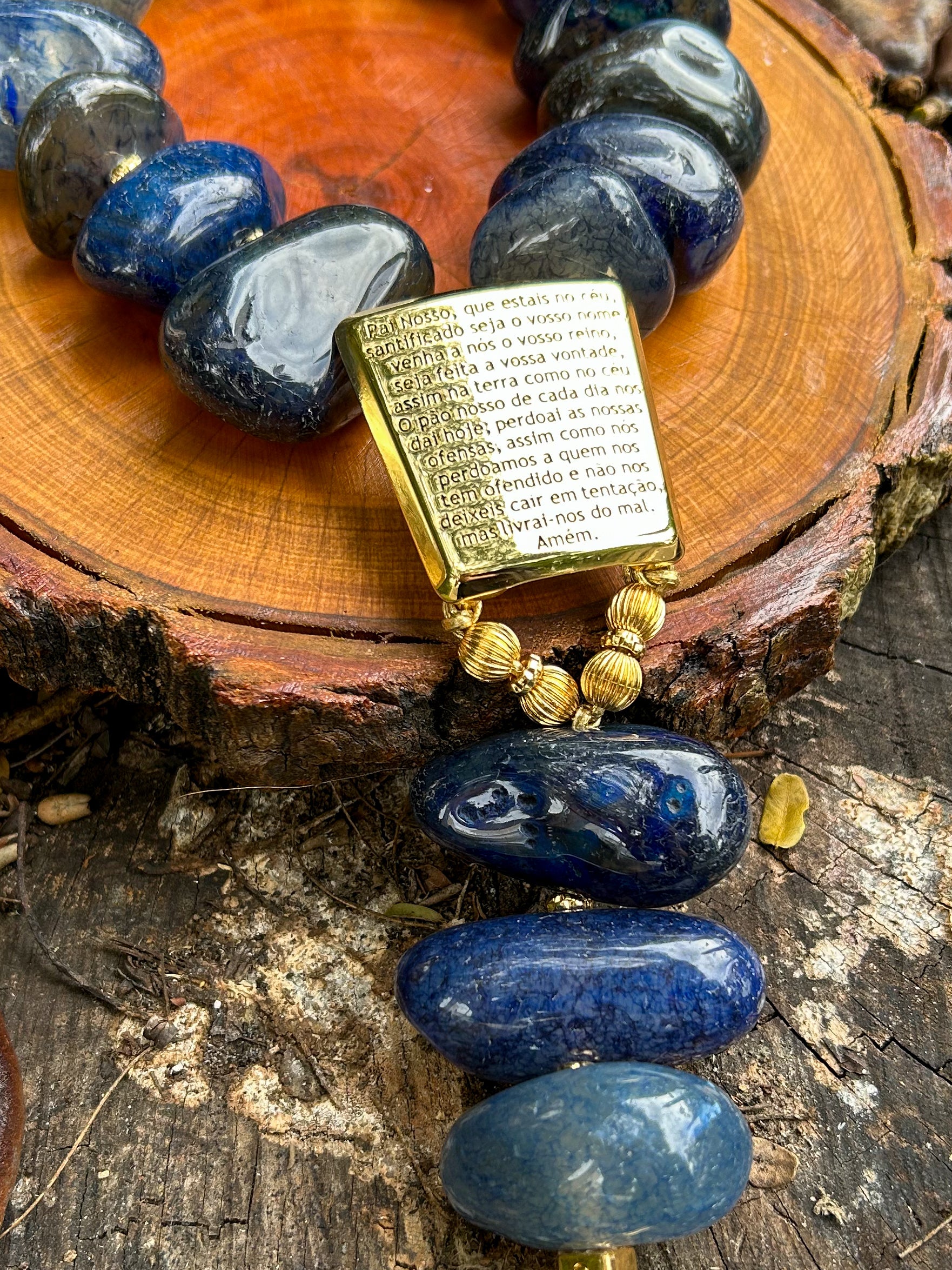 Terço Pai Nosso Pedras Naturais Ágata Azul